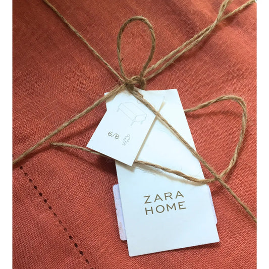 Zara Home Mantel Rectangular 100% Lino, Mesa De 6-8 Puestos Naranja