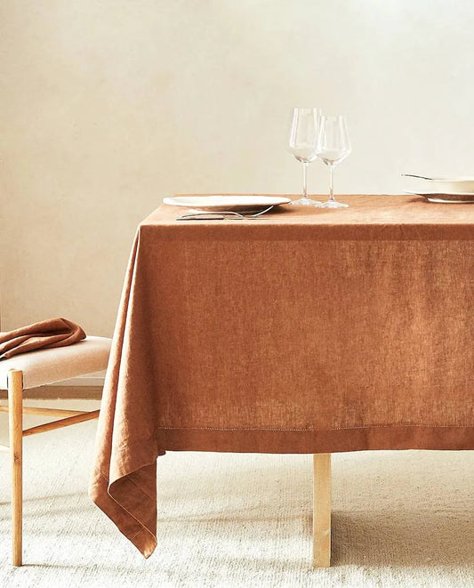 Zara Home Mantel Rectangular 100% Lino, Mesa De 6-8 Puestos Naranja
