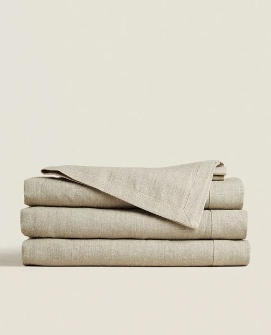 Zara Home Mantel Rectangular 100% Lino, Mesa De 6-8 Puestos Beige Crudo