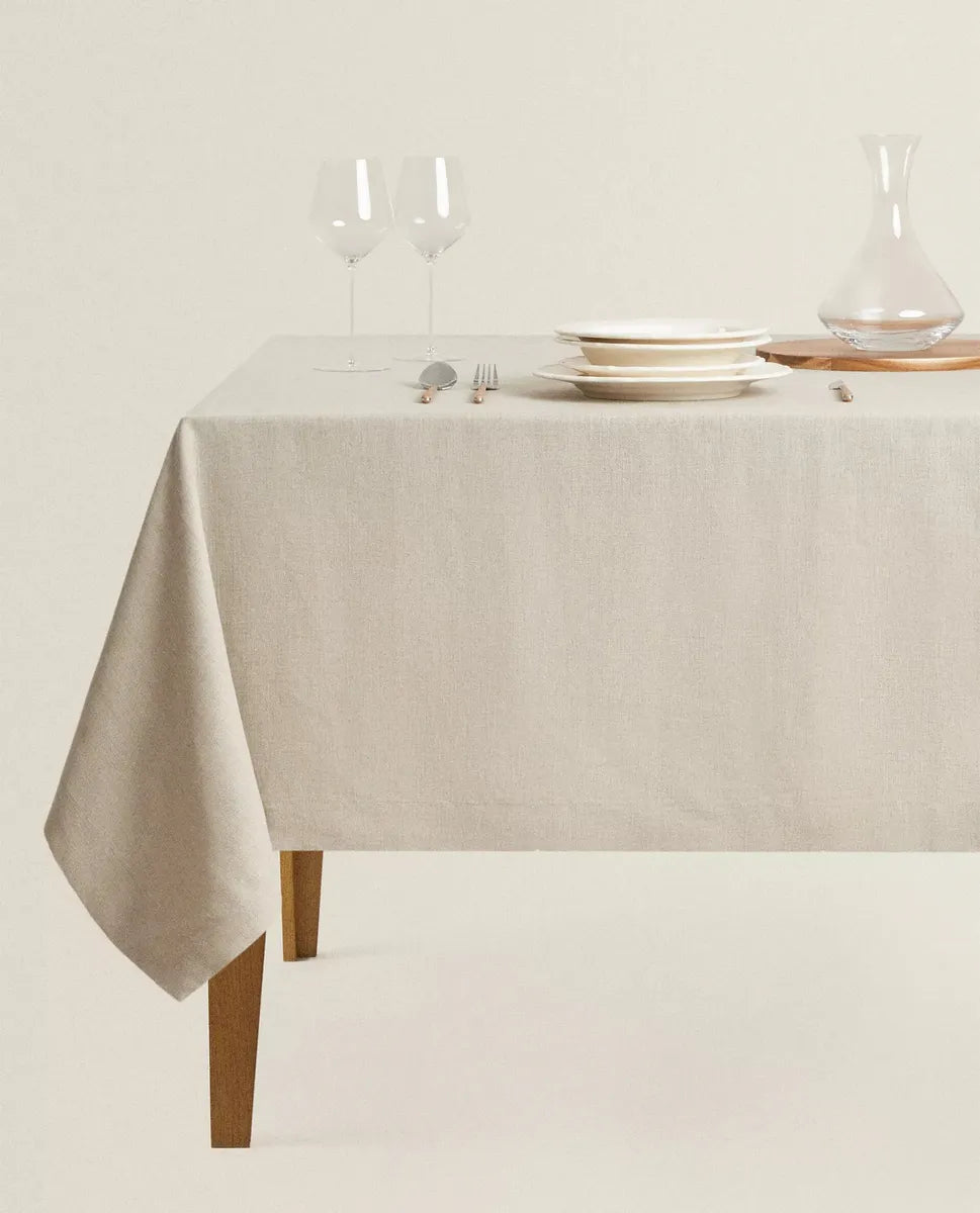 Zara Home Mantel Rectangular 100% Lino, Mesa De 6-8 Puestos Beige Crudo
